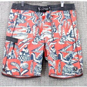 Roark Revival Board Shorts Mens Size 36 Pink Geometric All Over Print Surfing